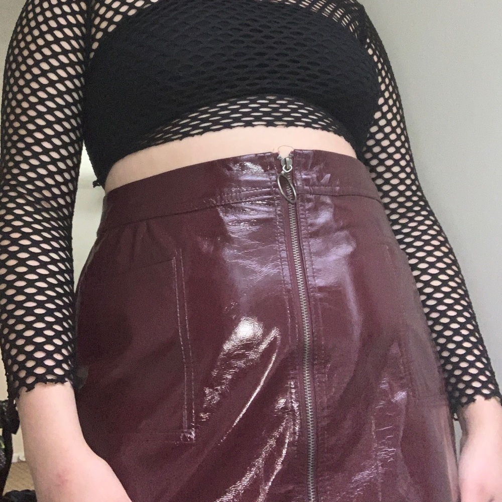 maroon pleather skirt